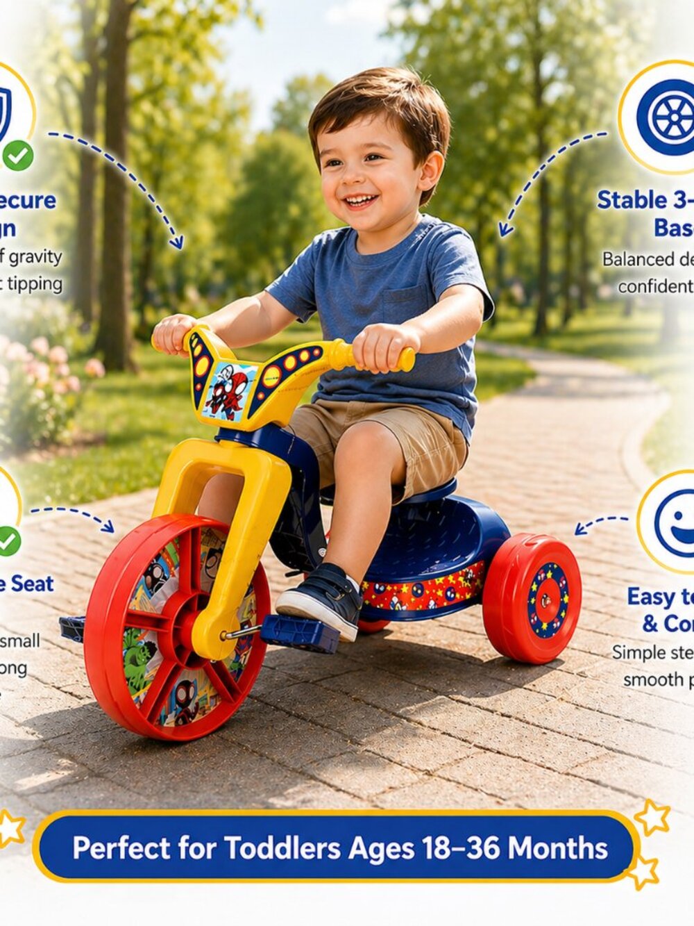 Spidey & His Amazing Friends Ride-On 10" Fly Wheels Junior Cruiser Tricycle
